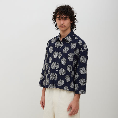 Merely Made Flower Embroidery Cropped Shirts Navy 197SH Degli Uberti